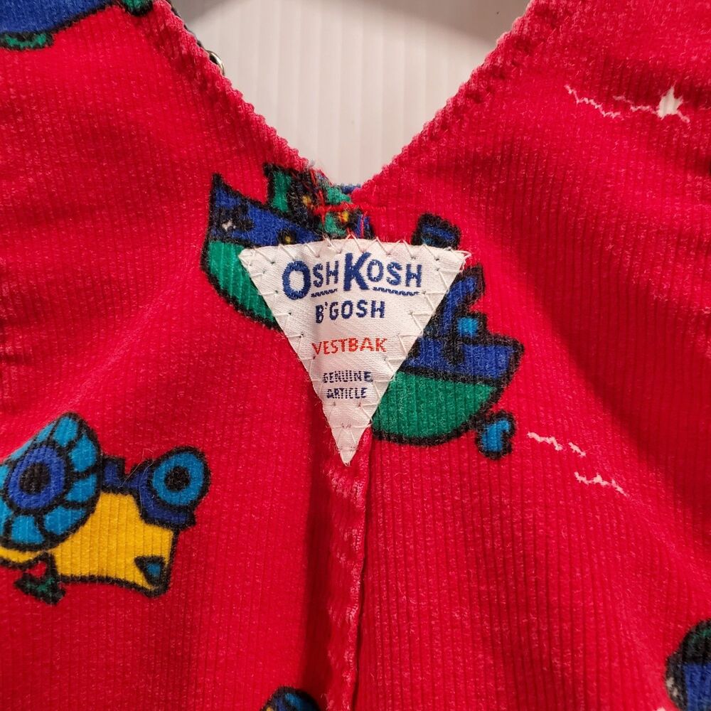 Vintage 6-9 mos OshKosh B’Gosh Red Corduroy Overalls Vehicles bus truck plane - Picture 7 of 8